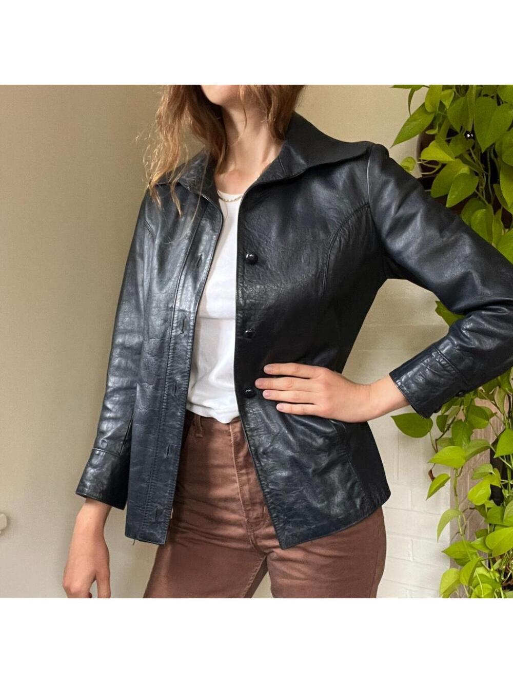 Vintage 1970's Leather Jacket - Navy